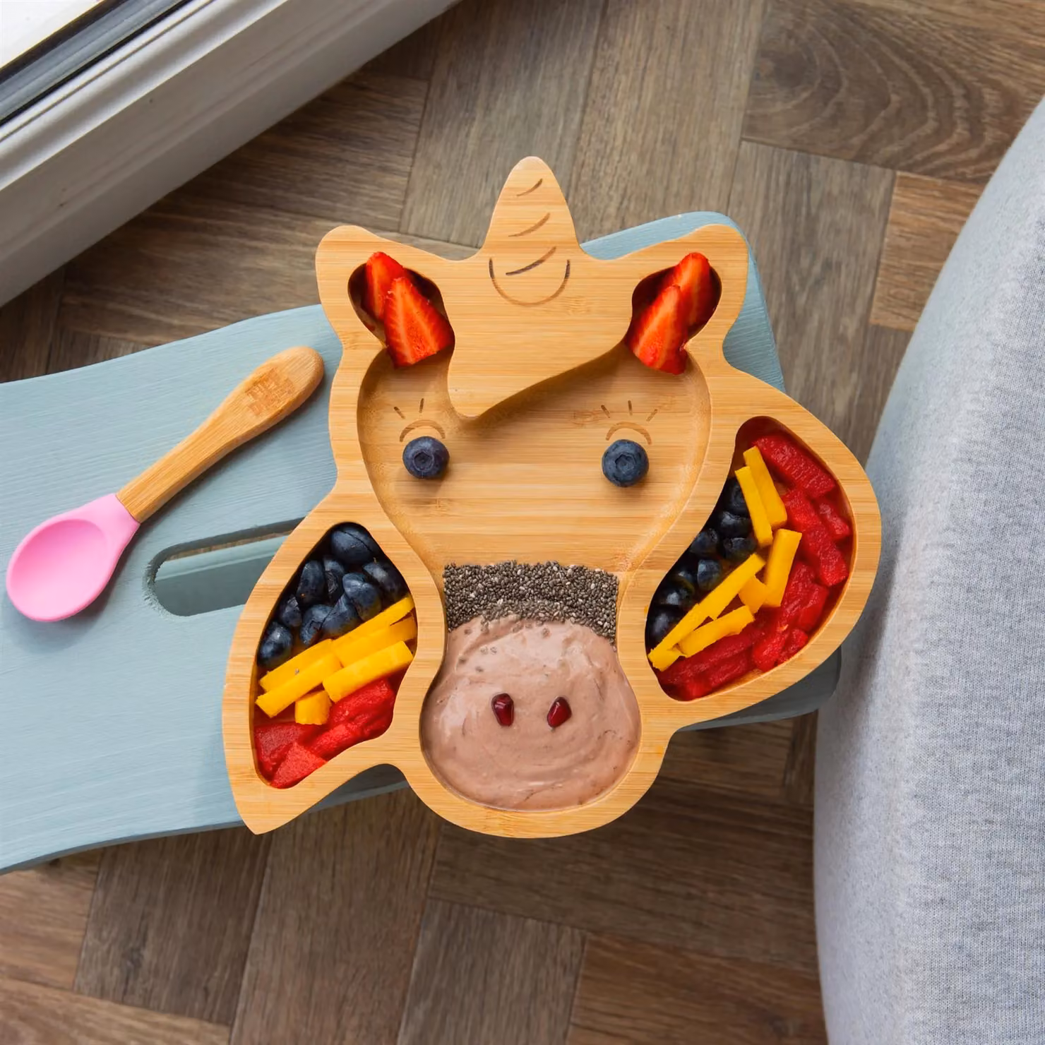 Tiny Dining Bamboo Unicorn Divided Non-Slip Suction Baby Weaning Plate in White – 4