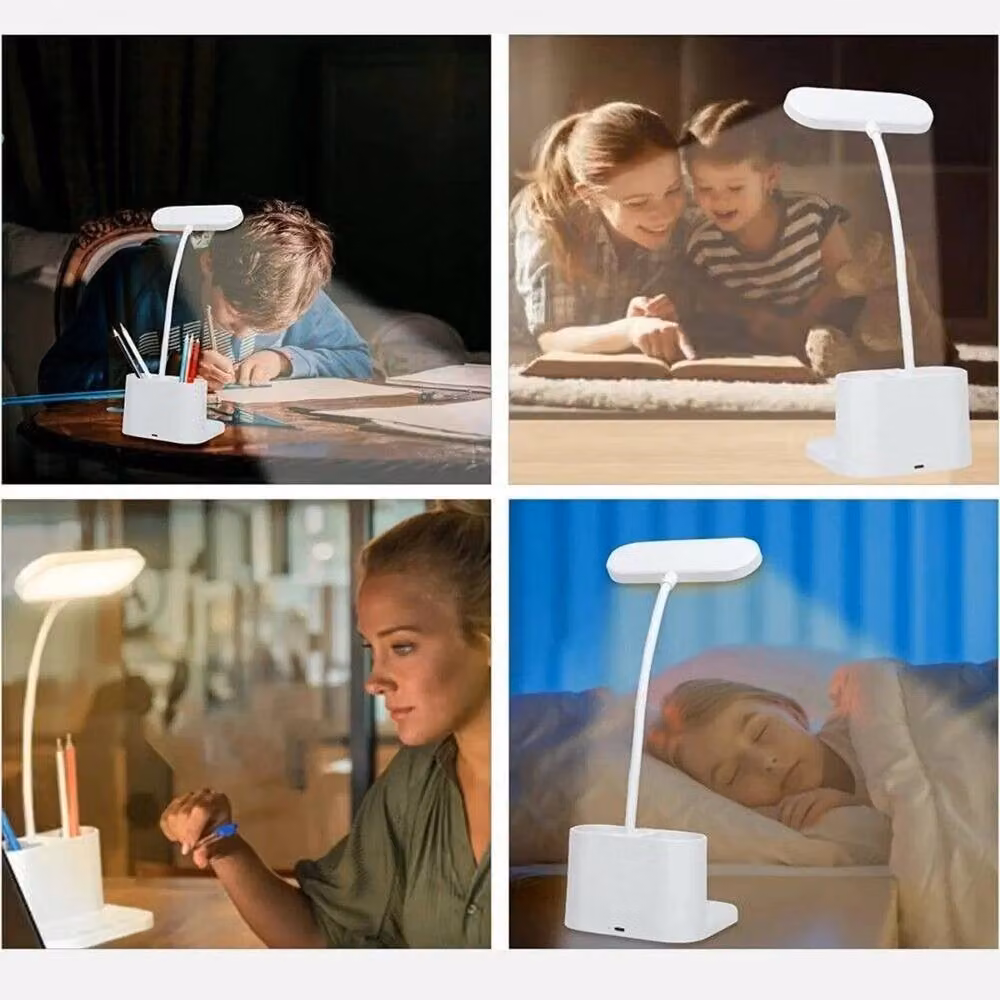 SPETLEK Dimmable LED Desk Lamp with Pen and Phone Holder, Rechargeable USB White – 3