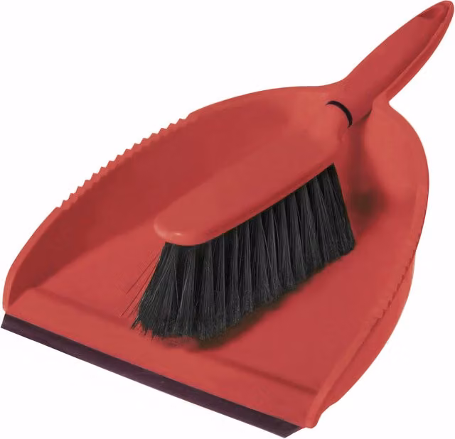 Greener Cleaner Red Plastic Dustpan and Soft Bristle Brush Set