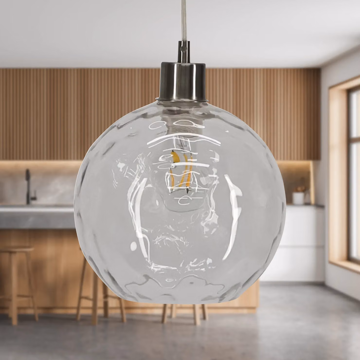 First Choice Lighting Barnum Set of 2 Suspended Pendant Lights with Transparent Glass Spheres and Silver Metal Accents – 2