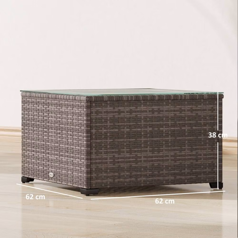 ERGOVEXA Modern Square Polyrattan Side Table with Glass Top, Grey, W/D/H: 62 x 62 x 38 cm – 2
