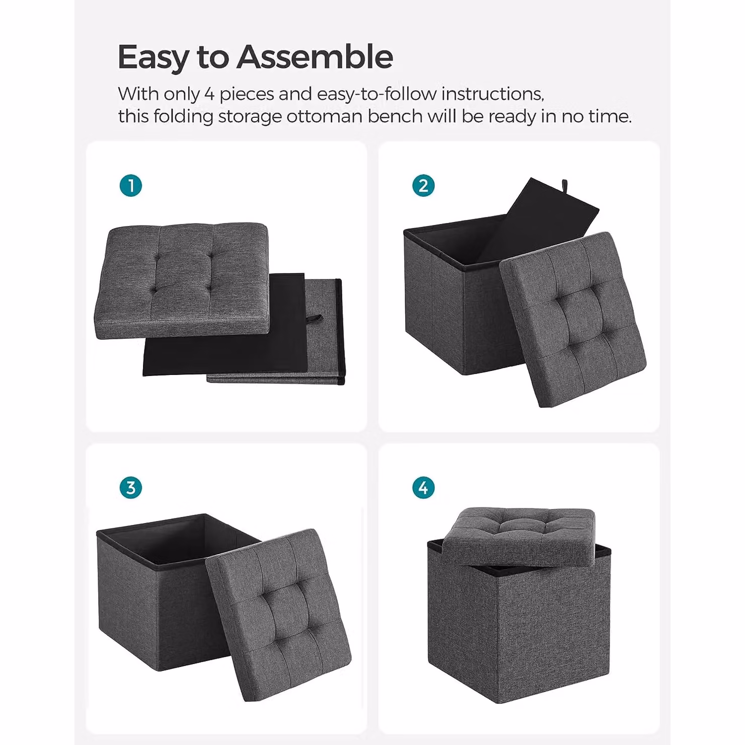 SONGMICS Small Folding Storage Ottoman Cube Foot Rest in Dark Grey – 5