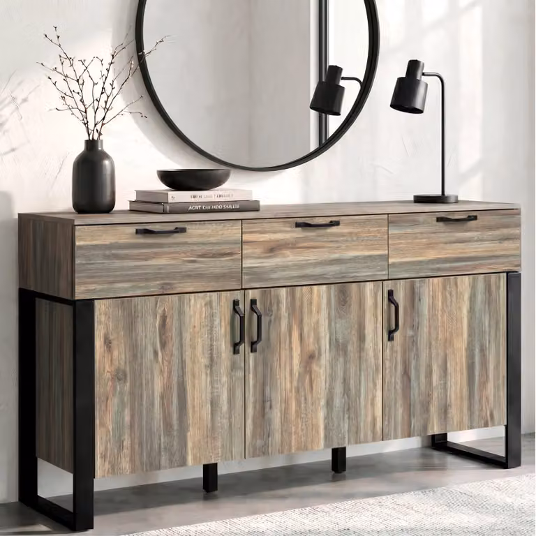 Ironmere Industrial Sideboard Cabinet with 3 Doors and 3 Drawers, Black and Brown, W/D/H: 150 x 40 x 80 cm