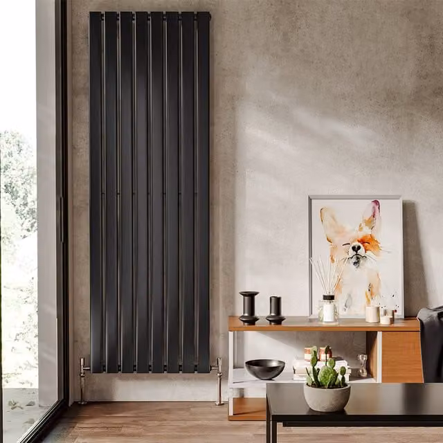 Livingandhome Vertical Steel Tall Wall Mounted Radiator in Grey, H 180 cm x W 60.8 cm x D 4.7 cm