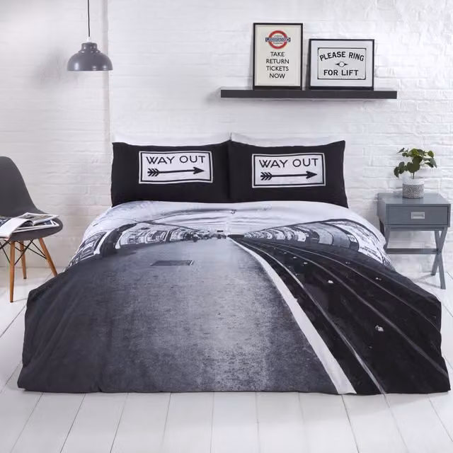 Rapport Home Platform Polycotton Printed Reversible Duvet Set with Pillowcase, Multicolor/Grey/Black, W: 140 cm, L: 200 cm