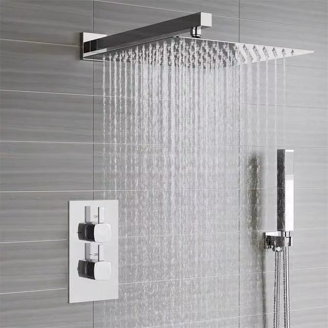 Havendro Concealed Square Thermostatic Shower Set in Chrome Silver, W: 50 cm x H: 80 cm