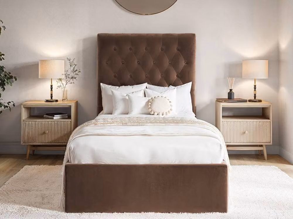 Flair Milan Single Velvet Ottoman Bed in Brown, H 101.0 x W 90 x D 206.0 cm – 2