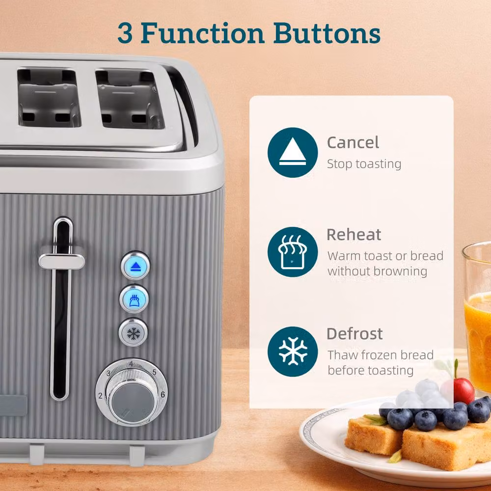 STILVORA Grey Stainless Steel Kettle 1.7l and 4 Slice Toaster Set – 2