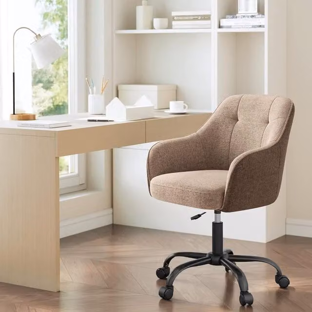 SONGMICS Swivel Home Office Task Chair with Armrests and Adjustable Height in Brown – 1