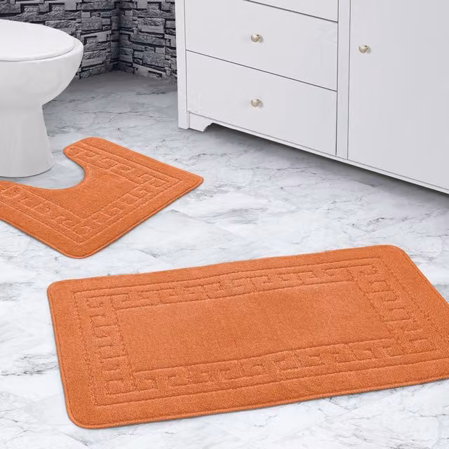 Velosso Greek Key Non-Slip Bathmat Set in Orange