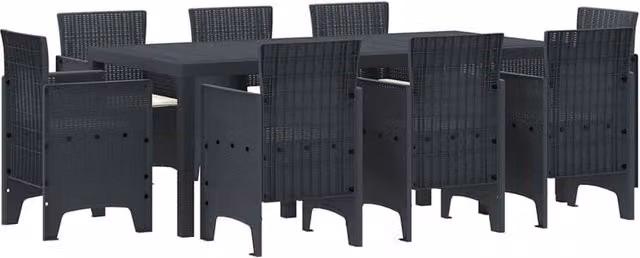 Berkfield Home 9 Piece Anthracite Poly Rattan Garden Dining Set with Cushions