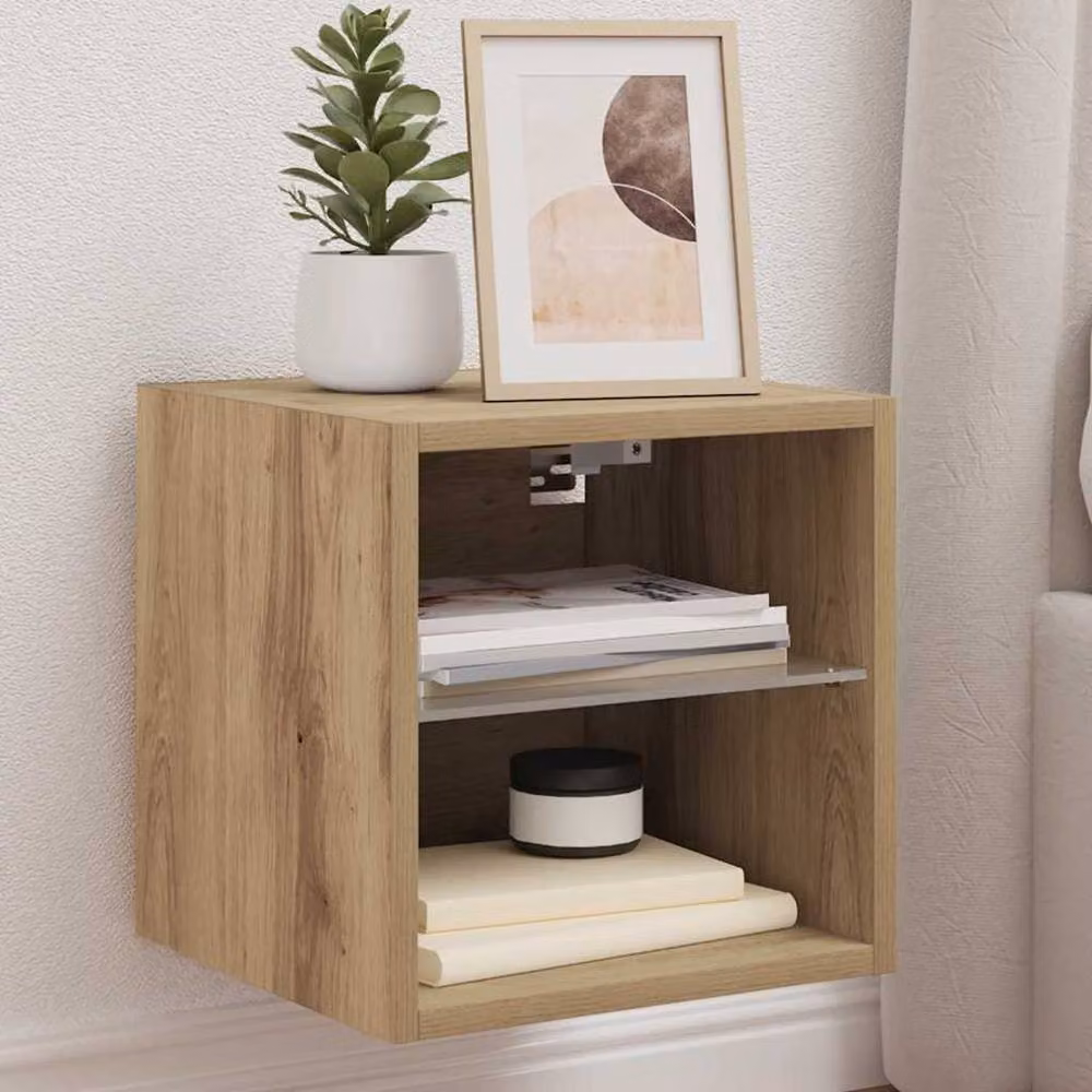 Berkfield Home TV Wall Cabinet with LED Lights in Artisan Oak Brown, W/D/H: 30 x 28.5 x 30 cm – 2
