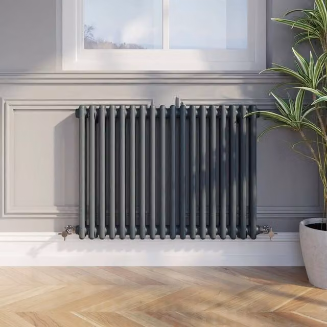 Temprazo Traditional Colosseum Double Bar Column Radiator in Anthracite Grey, H 119 cm x W 30 cm x D 7 cm