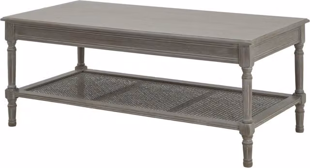 KDMK Scandinavian Rectangular Rattan and Glass Coffee Table in Grey