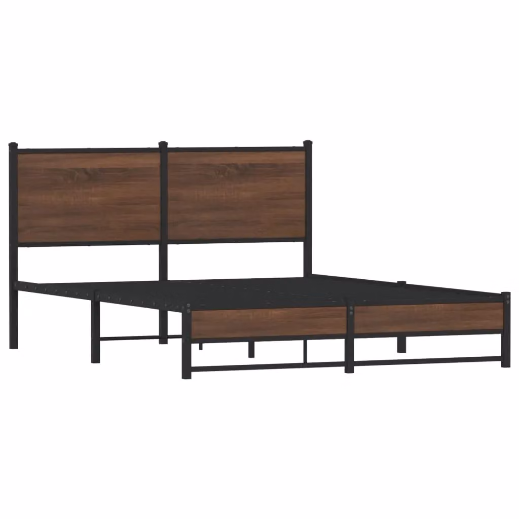 Berkfield Home Metal Bed Frame in Brown Oak, W: 137 cm x D: 190 cm – 2