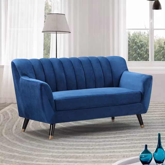 Artemis Home Morgan 2 Seat Blue Velvet Upholstered Sofa – 1