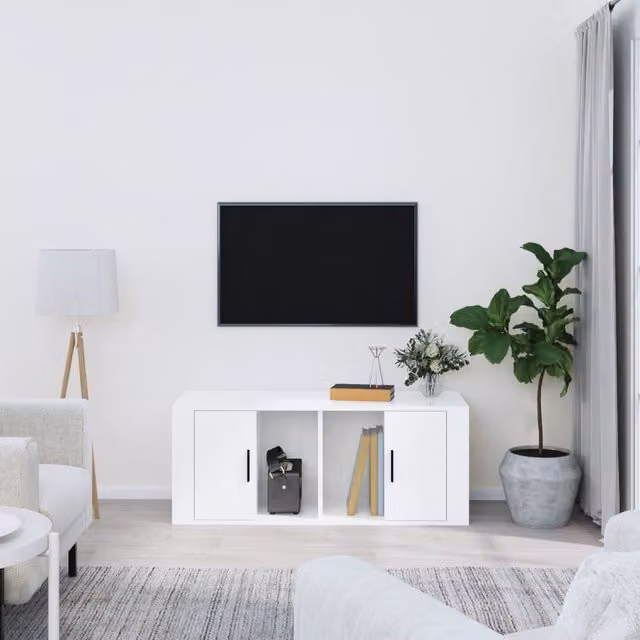 Berkfield Home Modern High Gloss White TV Cabinet in Engineered Wood, W/D/H: 100 x 35 x 40 cm – 1