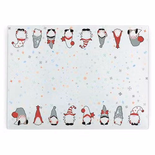 Purely Home Christmas Gonks Rectangular Glass Worktop Protector in Multicolour with Non-Slip Feet