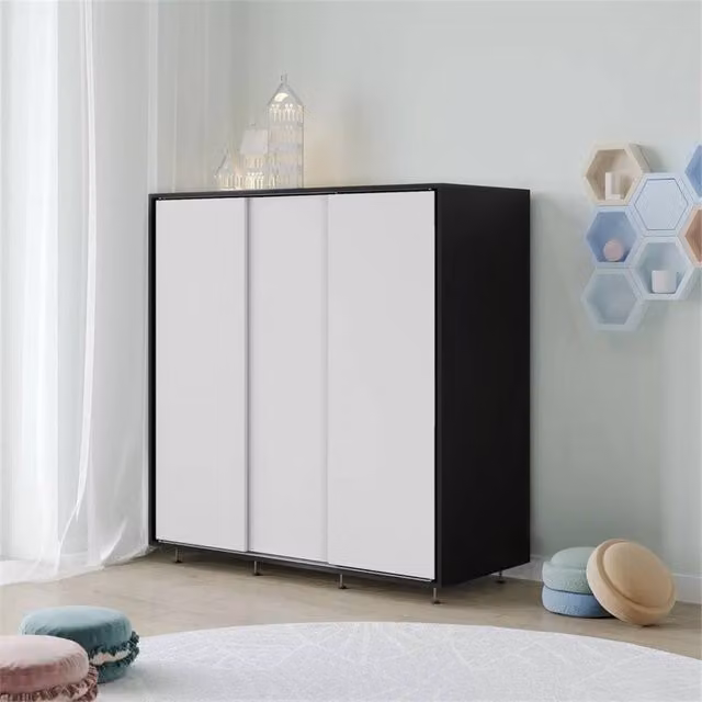 FORGEVIO Modern Wardrobe Bedroom Storage Closet with Hanging Rail, Black and White, W/D/H: 120 x 51.5 x 120 cm – 1