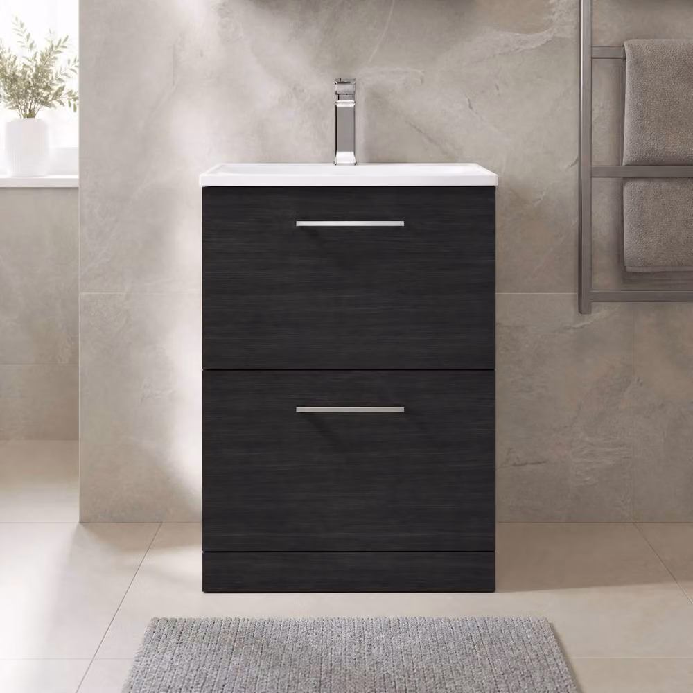 Balterley Modern Black Floor Standing Bathroom Vanity Basin with 2 Soft Close Drawers, Width: 60 cm – 2
