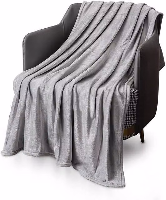 Keplin Silver Grey Flannel Fleece Microfibre Throw Blanket, W: 150 cm, L: 200 cm – 1