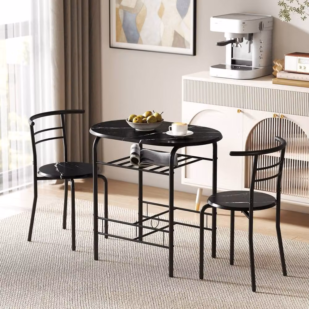HOMCOM Breakfast Bar Table and Stools Set with Serving Tiers in Black – 2