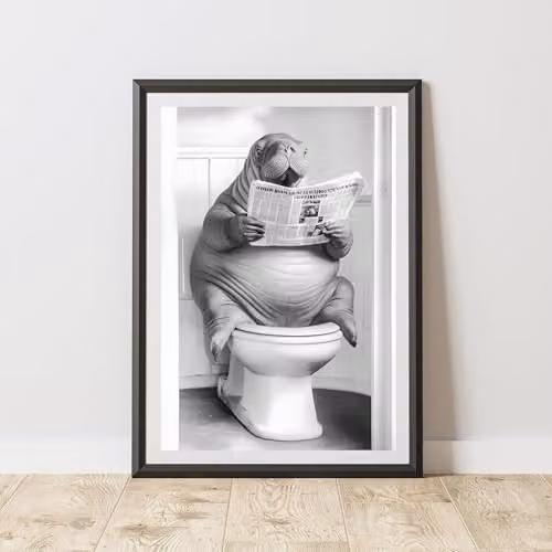 60 Second Makeover Walrus On The Toilet Animal Print Paper Poster, A3