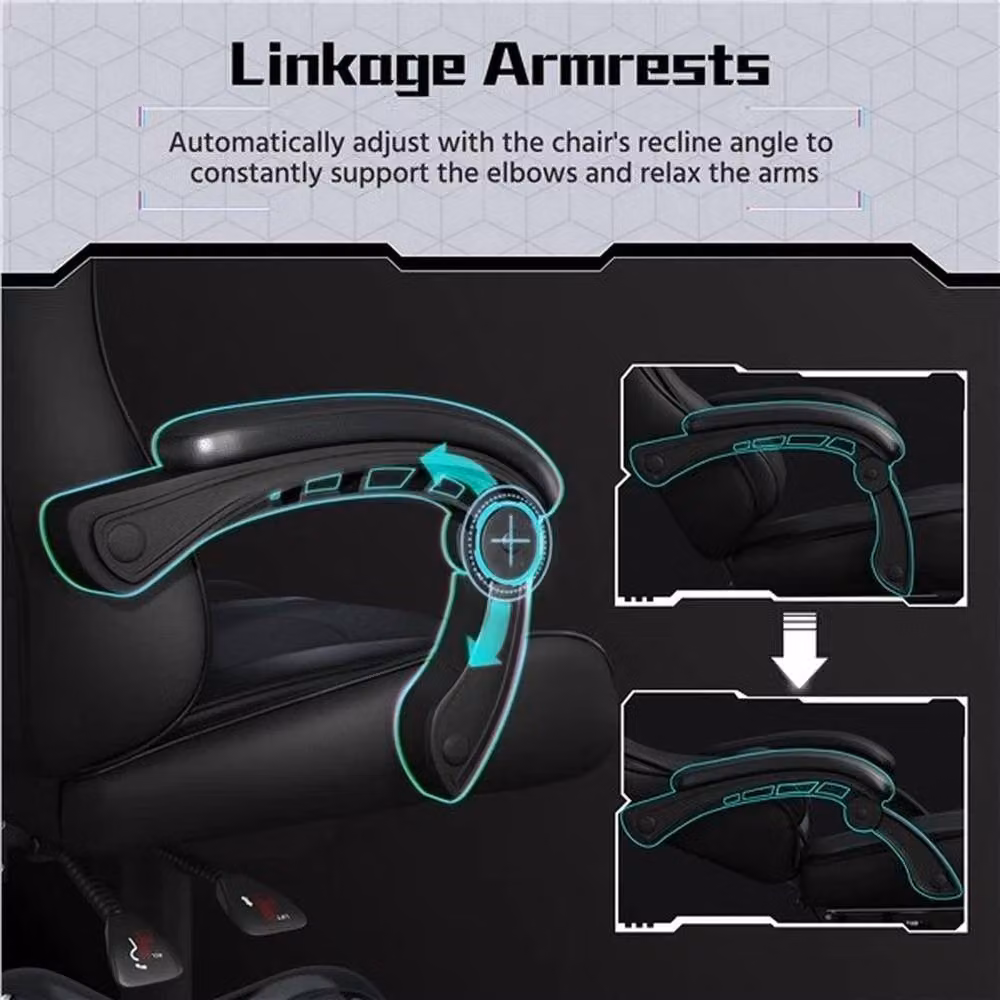 KORVIXA Ergonomic Swivel Gaming Chair in Black with Synthetic Leather and Headrest – 3