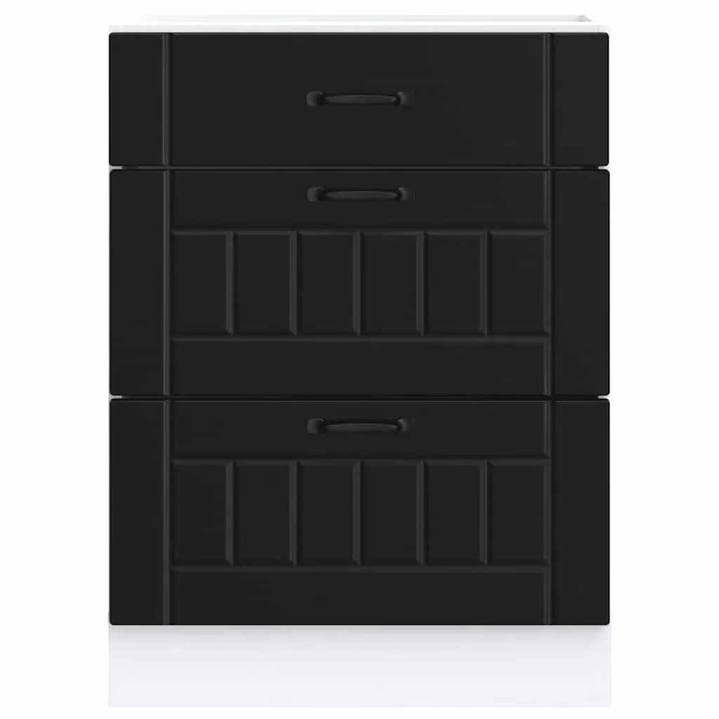Berkfield Home Lucca Black Matt MDF Kitchen Base Cabinet with Doors and Drawers – 3