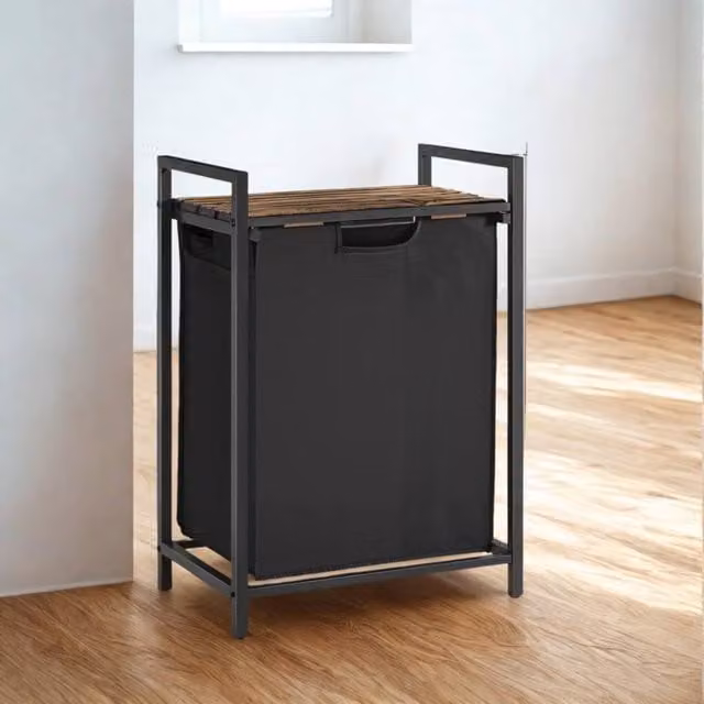 Pirlo Plush Industrial 65L Laundry Basket with Shelf in Black – 1