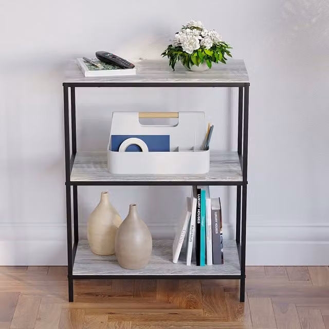 Vida Designs Brooklyn 3 Tier Industrial Bookcase in Grey and Black
