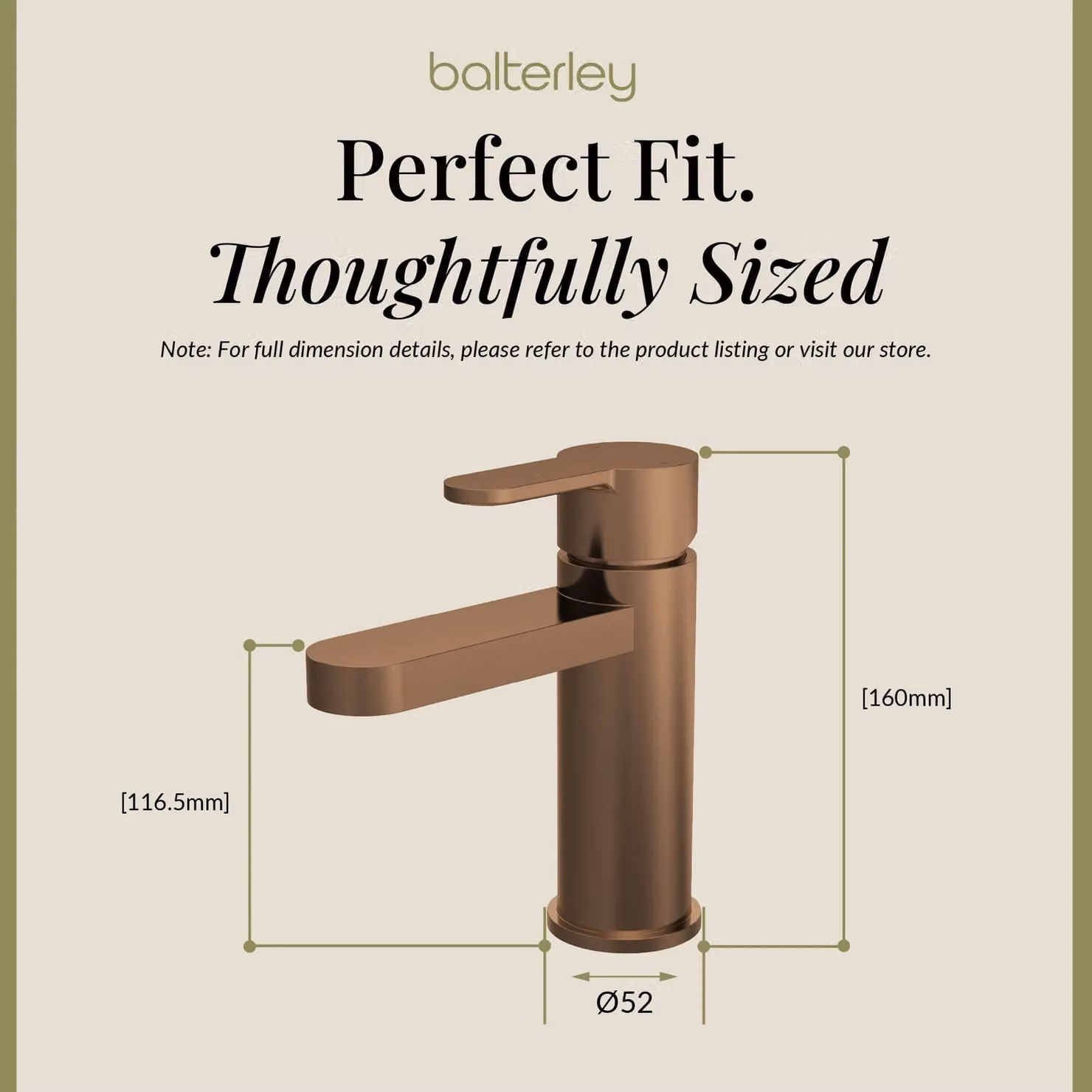 Balterley Pride Round Mono Basin Mixer Tap with Push Button Waste in Brushed Bronze Brown – 5