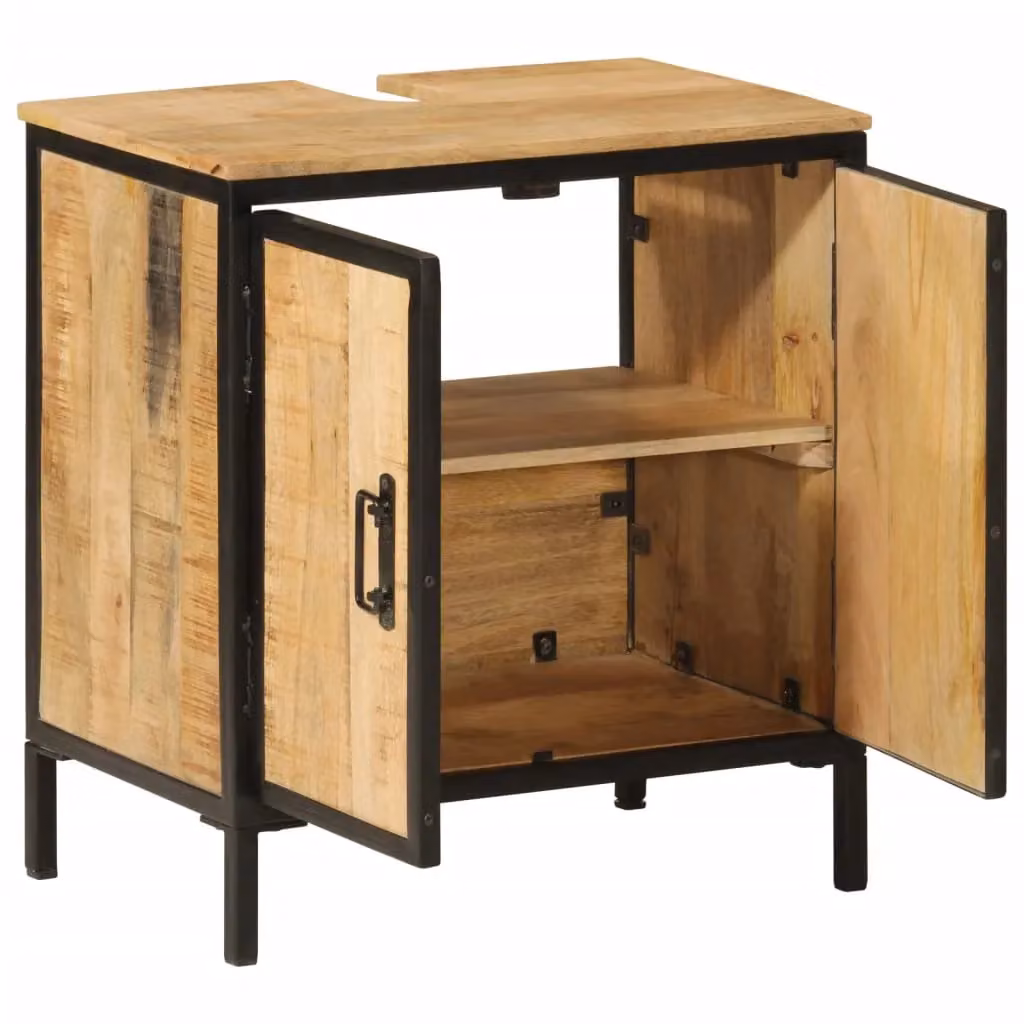 Berkfield Home Industrial Bathroom Sink Cabinet in Brown Mango Wood and Iron, W/D/H: 55 x 35 x 60 cm – 2