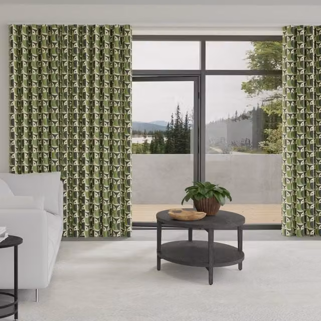 Orla Kiely Made to Measure Wave Blackout Cotton Curtains in Chalky Green with Owl Pattern