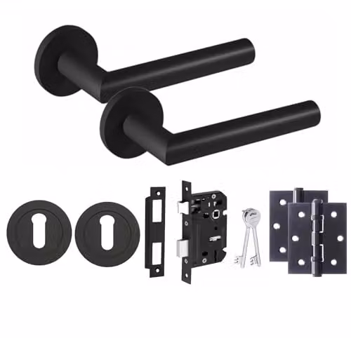Golden Grace Mitred Key Lock Door Handle Set in Matt Black Finish – 1