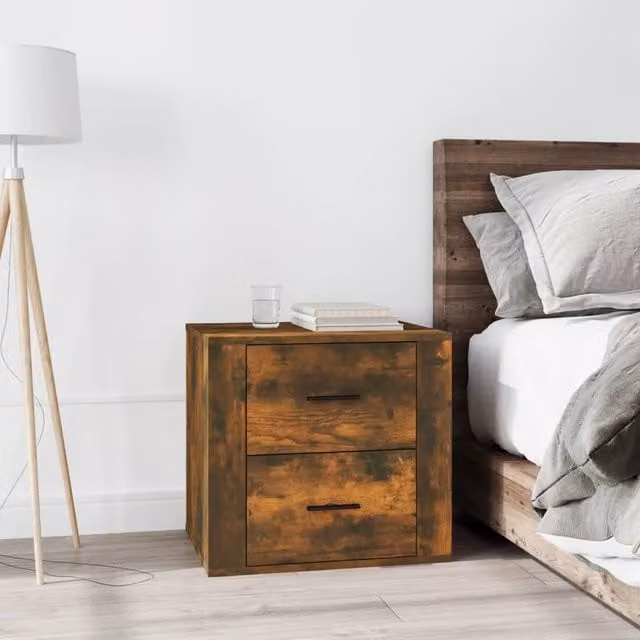 Berkfield Home Smoked Oak Bedside Cabinet in Brown, W: 50 cm, D: 39 cm, H: 47 cm