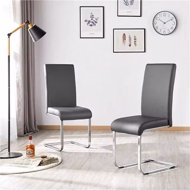 EONLION Set of 2 Dark Grey Synthetic Leather Padded Dining Chairs – 1
