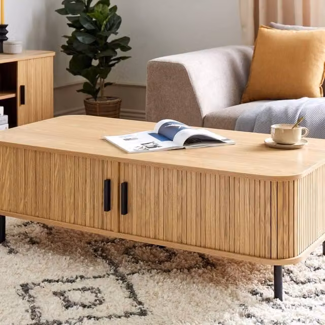 Wyld and Coco Rectangular Coffee Table in Brown with Black Legs, W: 120 cm, D: 60 cm, H: 41 cm