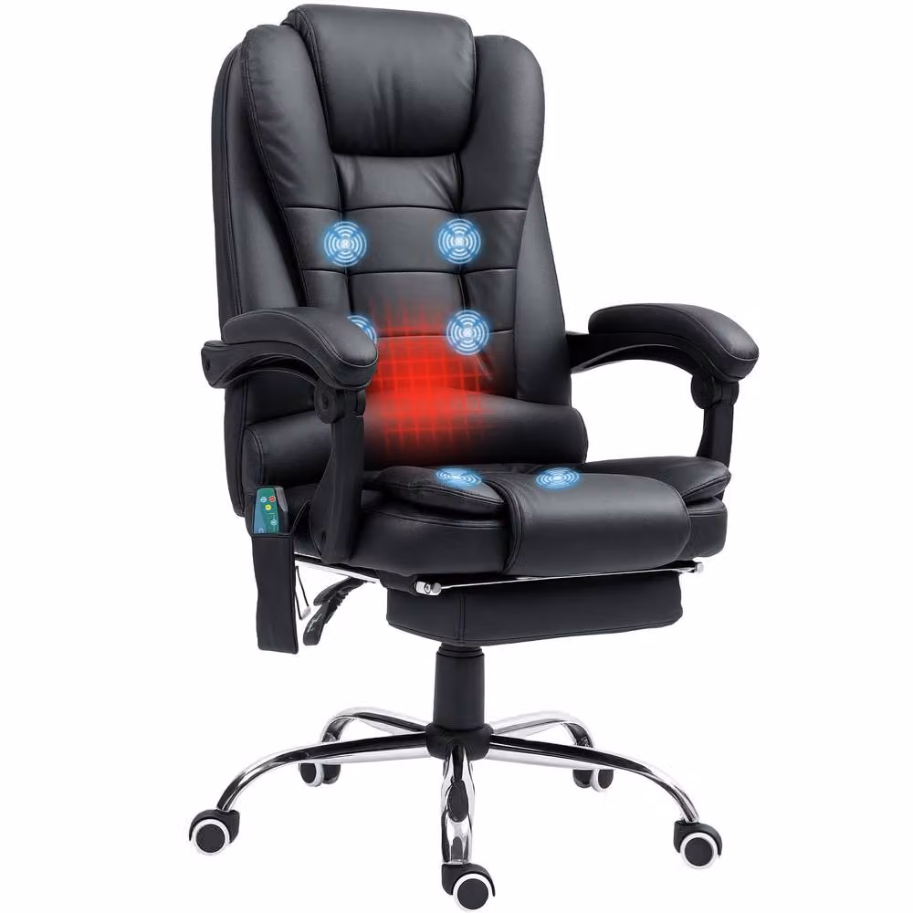 STILVORA Black Synthetic Leather Executive Office Chair with Footrest and Headrest – 4
