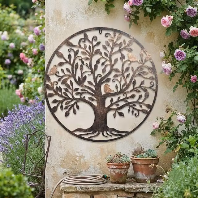 Biznest Tree of Life Metal Wall Art in Brown and Gold, Diameter: 80 cm