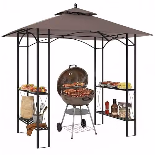 Outsunny BBQ Tent Canopy Gazebo in Brown, W: 250 cm, D: 150 cm, H: 255 cm