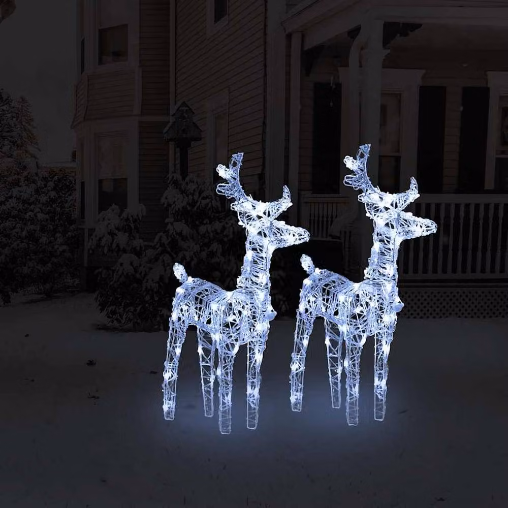 Berkfield Home Christmas Reindeers Set of 2, Cool White 80 LED Acrylic Decorations – 2