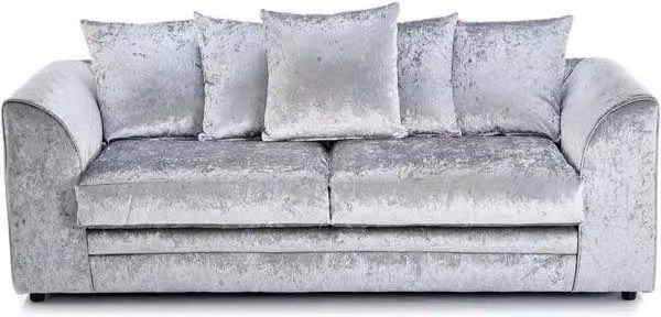 LUXURY LIFE Declan 3 Seater Sofa in Silver Crushed Velvet Fabric with Solid Wood Frame – 1
