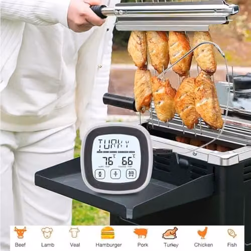 mysmartbuy Digital Instant Read Meat Thermometer with Probe, Stand, Magnetic Back and Timer in White, H8 x W8 x D3 cm – 2