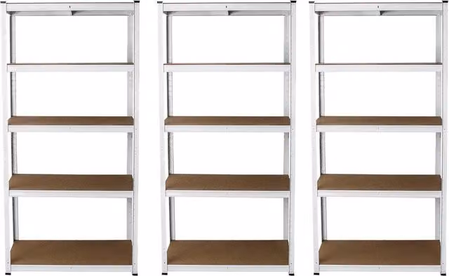 Monstershop 3 x E-Rax White Metal and MDF Racking Units with Adjustable Shelves