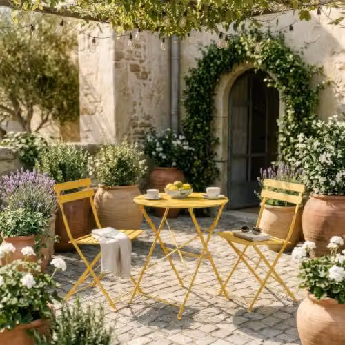 Harbour Housewares 2 Seater Round Bistro Garden Furniture Set in Yellow – 2