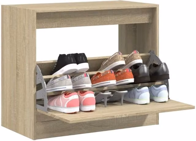 Berkfield Home Sonoma Oak Shoe Cabinet in Brown, W/D/H: 80 x 42 x 69 cm