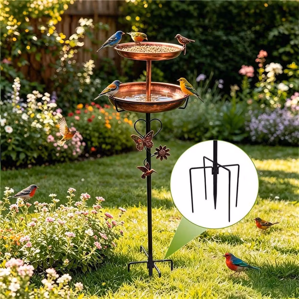 PAWNORA Metal Bird Bath with Double Round Trays in Brown – 3
