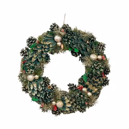 Samuel Alexander 50cm Round Hanging Christmas Wreath with Baubles and Red Berries in Red and Green – 6