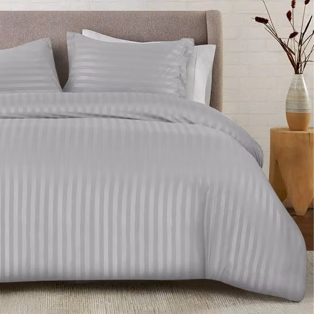 Cotton Passion Silver Grey Striped Microfibre Duvet Cover and Pillowcase Set